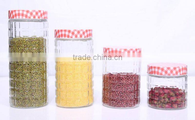 Set 4 Clear Eco-friendly Round Empty Glass Storage Jars with Dot Metal Lid