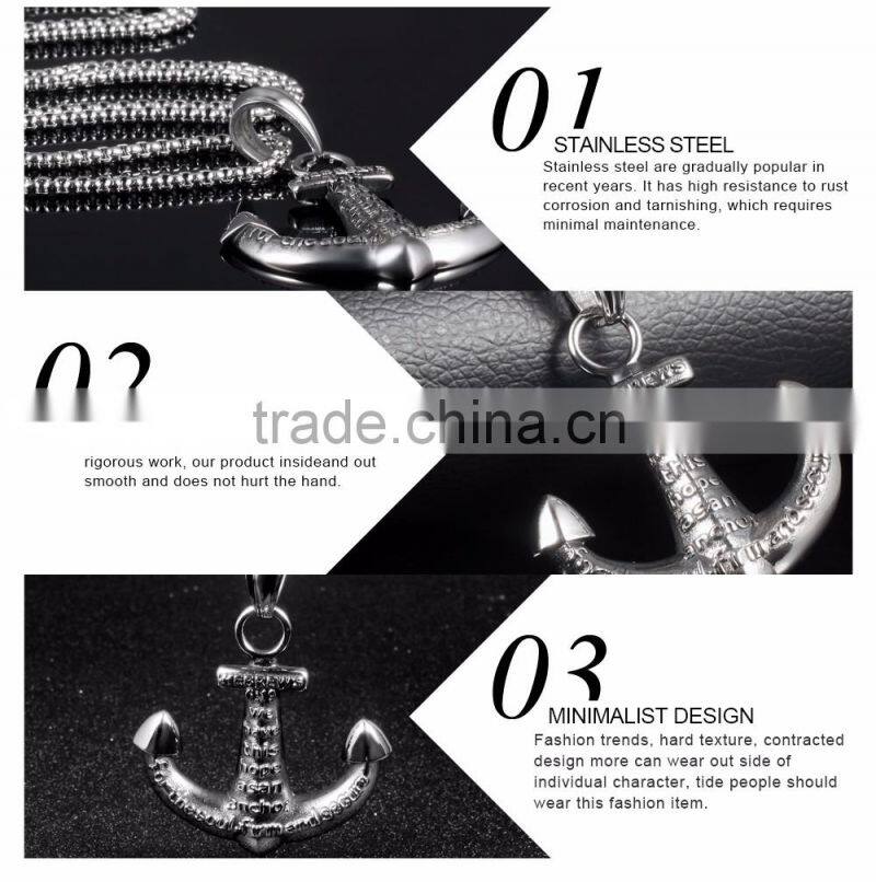 2017 Fashion Jewelry Mens Gold Anchor Necklace Men Stainless Steel Hook Pendant