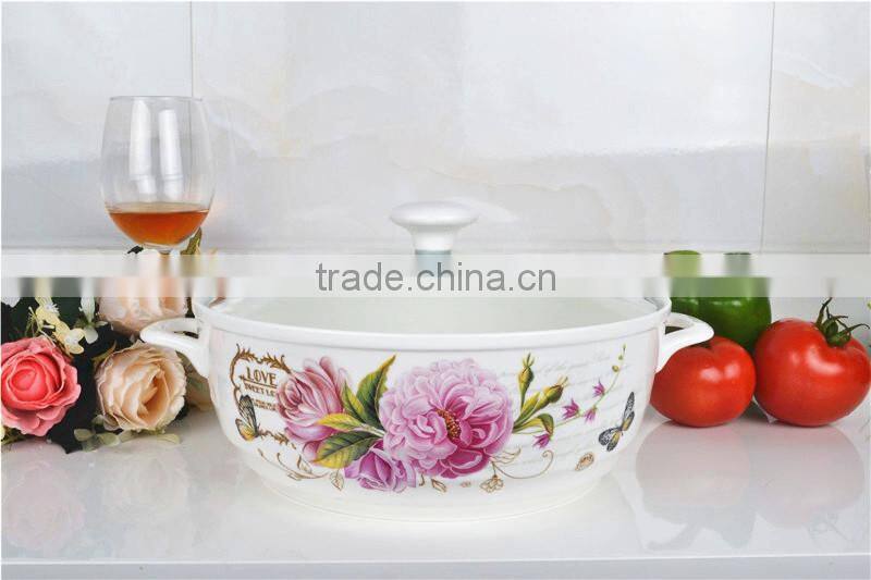 10" ceramic pot suitable for microwave oven with glass lid