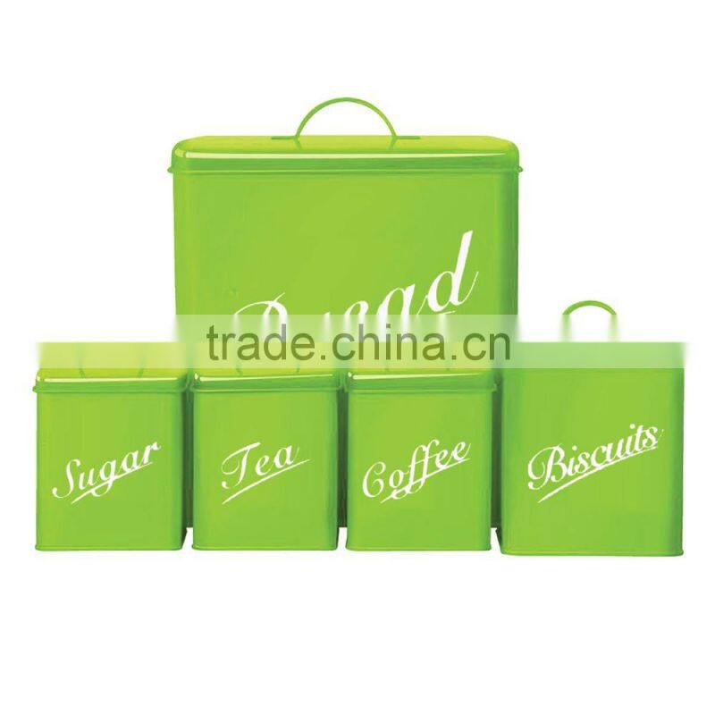 Food Grade Kitchen Square Metal Storage Canisters Set Bread Box Coffee Tea Biscuit Sugar Tin Jar
