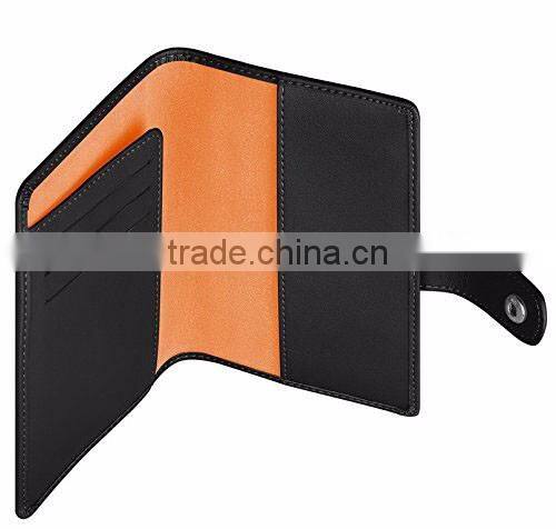 Customized Personalized black grain leather passport holder with card slot