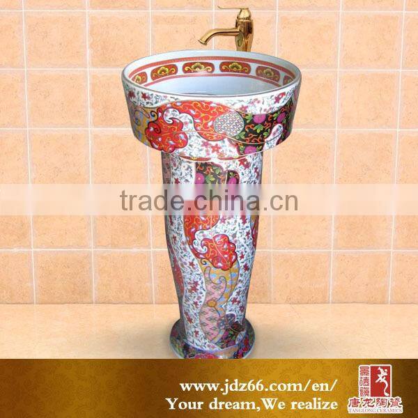 factory direct sale colored enamel ceramic washbasin with pedestal