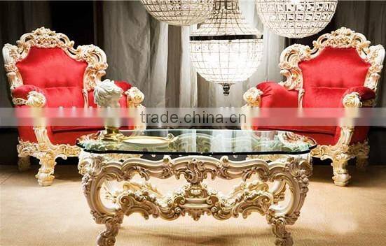 Luxurious Elegant Rococo Designed Carving White and Golden Tufted Crown Bed with Nightstand and Dressing Table BF12-05254f