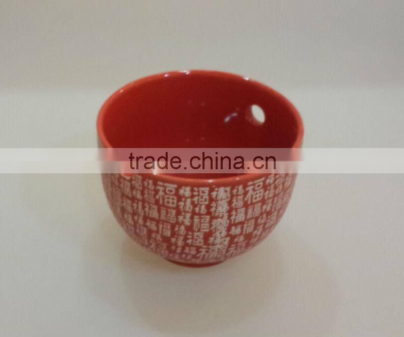 Chinese stoneware red noodle embossed logo bowl