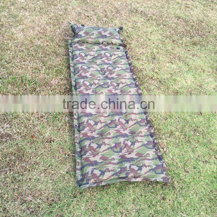 PVC waterproof camouflage military self inflating sleeping pad with air pillow