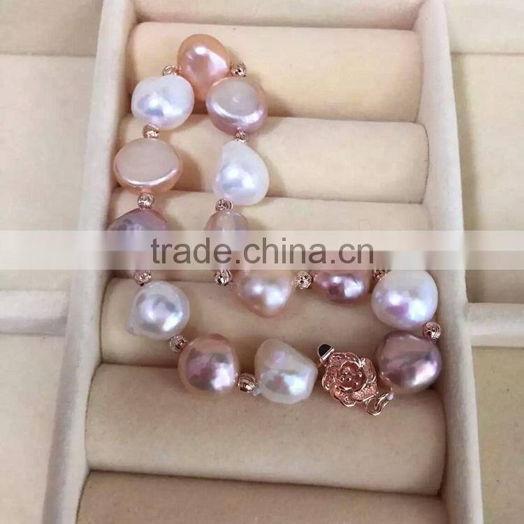 colored 7-8 mm baroque freshwater pearl bracelet with rose gold