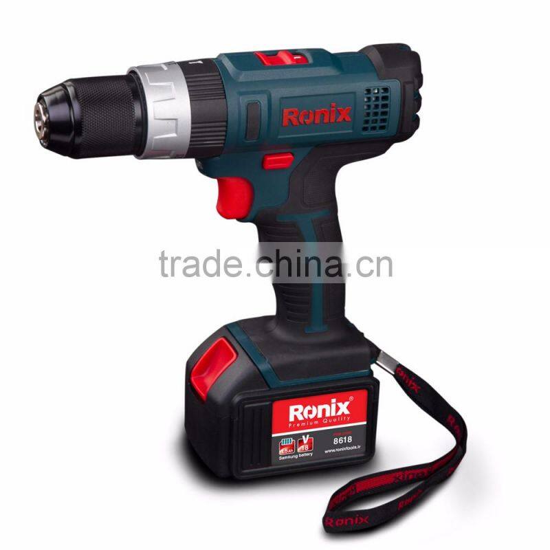 Ronix Industrial level Cordless Driver Drill water proof motor 18V 1.5Ah Li-ion model 8618