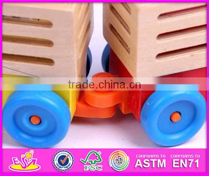 Kid's intelligence Wooden pull along train toy with animal blocks W05C019