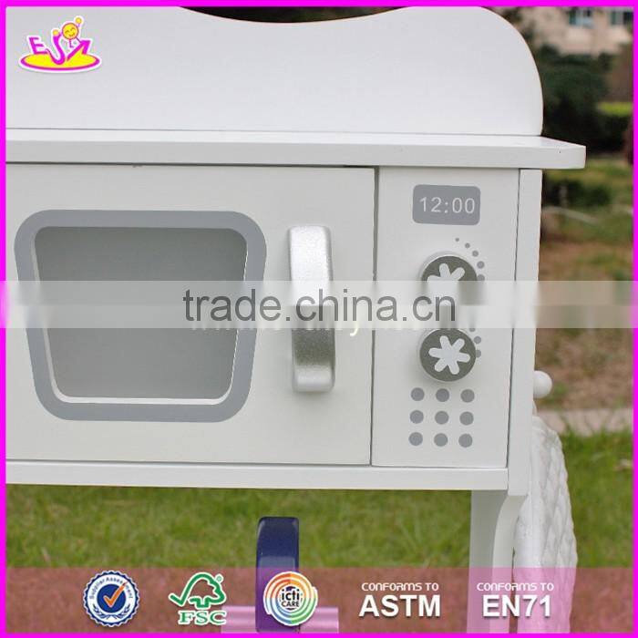 2017 New design children pretend play white wooden toy kitchen play set W10C045W