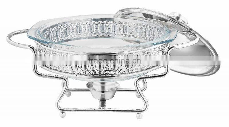 2L glass hot food warmer round silver chafing dish