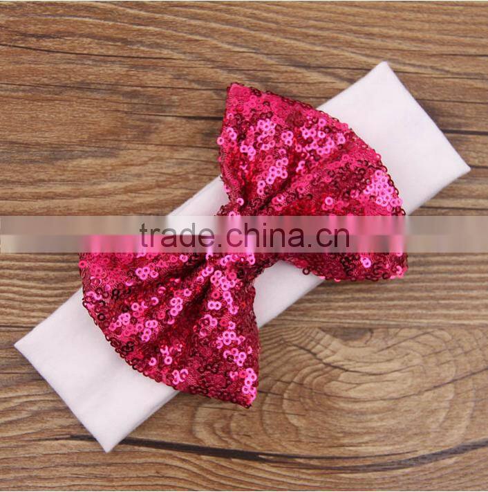 wholesale baby stretch hair headband blue fancy sequin bowknot Headband For Girls Headband Pretty Princess Hair Hands