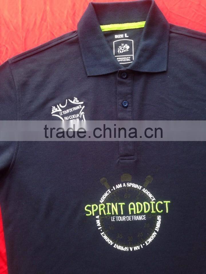 High quality of custom polo shirt, 100% cotton pique, printing and embroidery