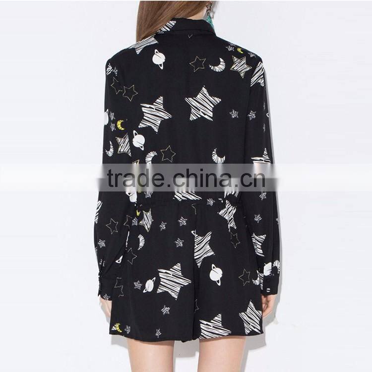HAODUOYI Women Fashion Star Sky Printed Playsuits Slim Long Sleeve Jumpsuits