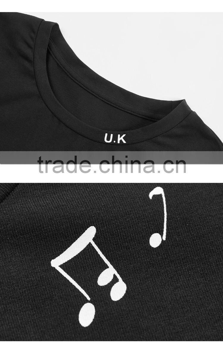 wholesale fashion cool girl uk women black t shirts printing custom with music pattern