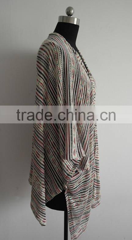 2014 Fashion ladies space dye stripe knitted poncho cardigan