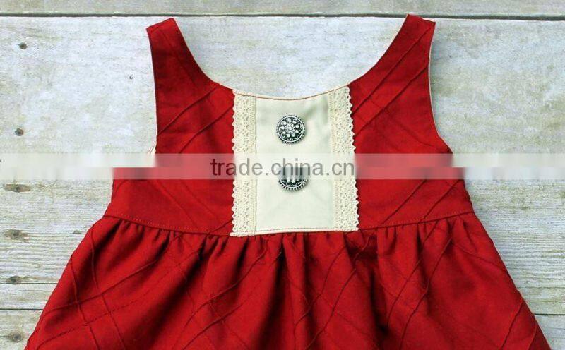 2017 New Arive Little Girls Red Christmas Party Dress Ivory Lace Crocheted Solid Color Dress