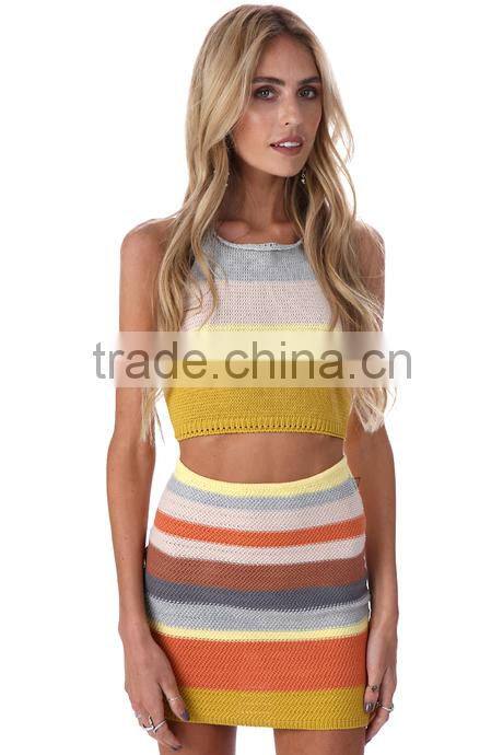 Runwaylover 101 2017 Women Elegant Suits , Women Sexy Knitted Crop Tops And Mini Skirt