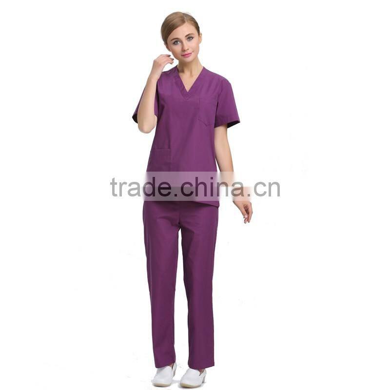 2016 top quality Juqian classic purple V neck summer hospital medical staff uniforms