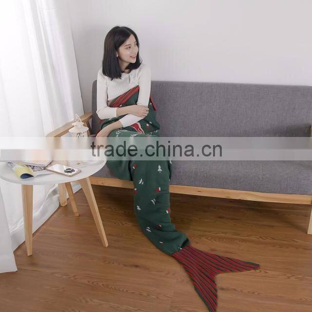 Wholesale high quality christmas green knitted mermaid tail blanket for children