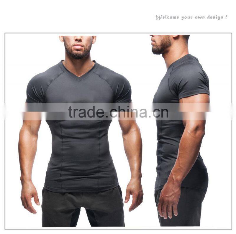 2016 hot sale mens short sleeve sports t-shirts muscle man sports slim fit t-shirt