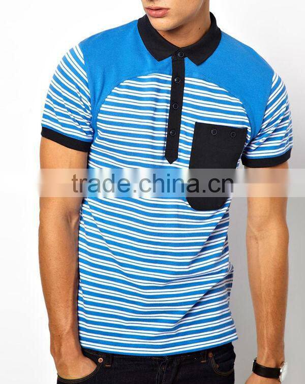 Hot Sale Wholesale Casual Pocket Men's Stripes Pocket Polo T Shirt