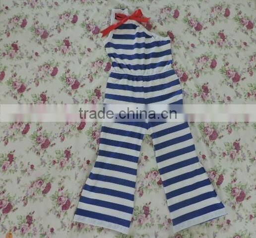 Summer new arrive toddlers clothing cool new design One-shoulder blue and white stripes cotton romper summer hot sale 2016