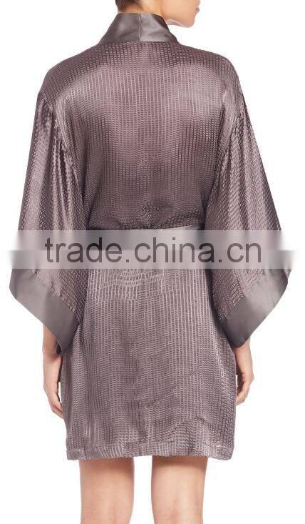 Cheap Satin Robes Wrap for Women with Kimono Sleeves and Drop Shoulders in Textural Silk Blend