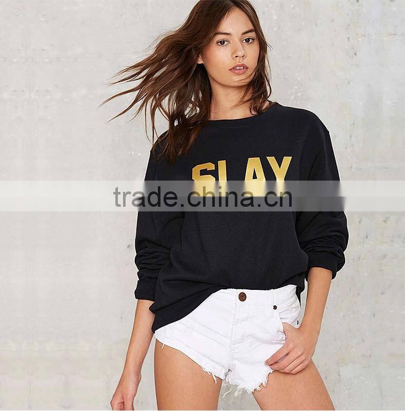 Women's 100% cotton gold foil sreetwear casual sweatshirt