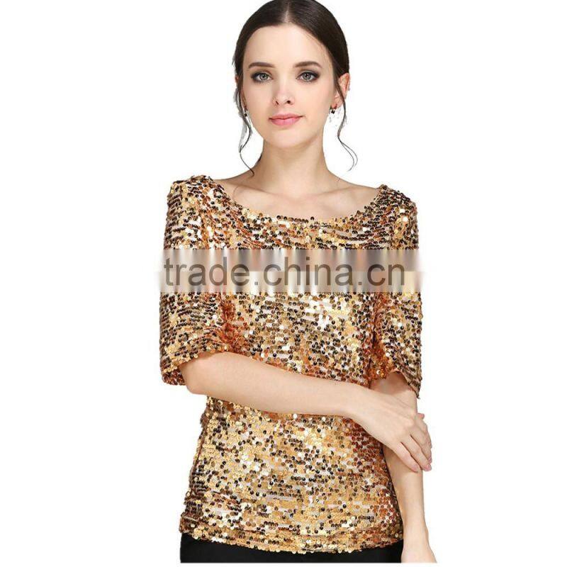 Womens sequin paillette detail golden hot gilrs tight shirt