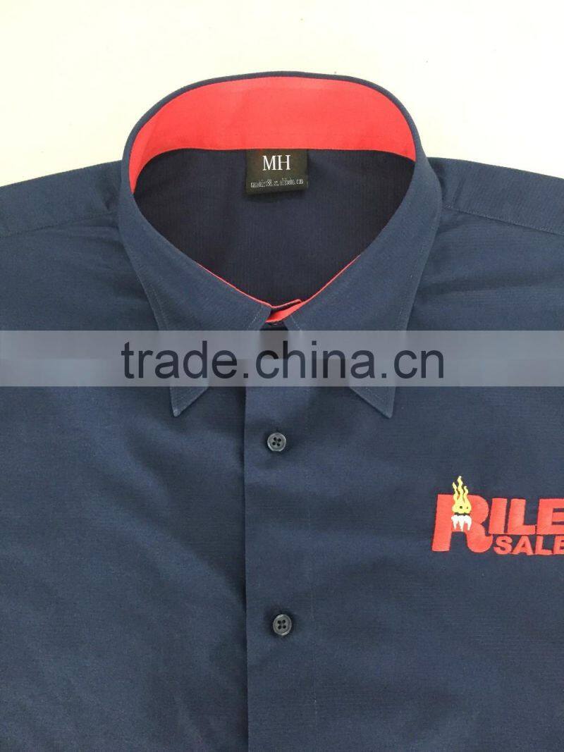 2017 latest contrast casual spread collar men's shirt with embroidery