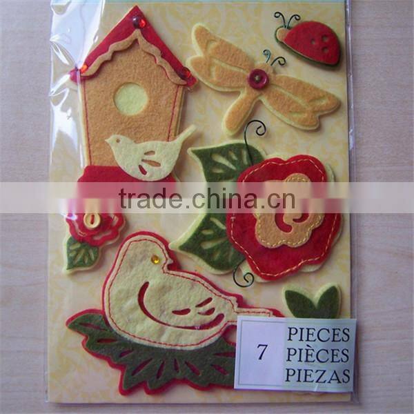 SW Meadow Felt Flower Birds Wall Stickers, Raised Stickers, 3d Flower Birds Stickers