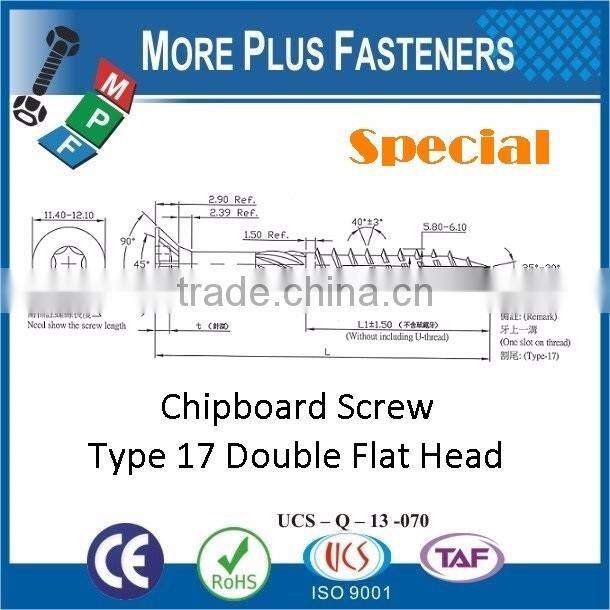 Made in Taiwan Double Flat Head Torx Drive Special Chipboard Screw Type 17 Screw