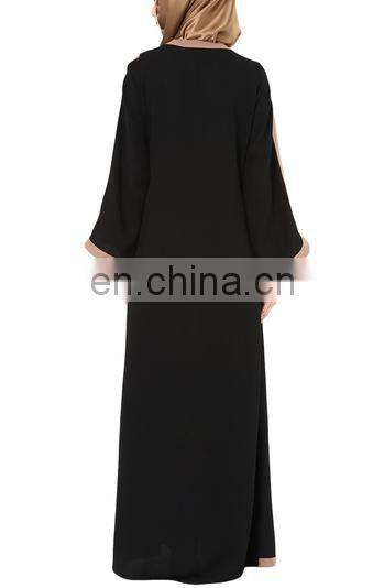 Muslim Islamic Long Sleeve Black/Beige Color Jacket Style Abaya(MQ17060301)