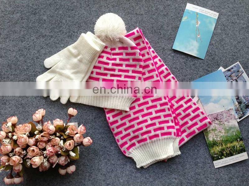 Custom printed 100% acrylic skiing beanie scarf gloves set for winter