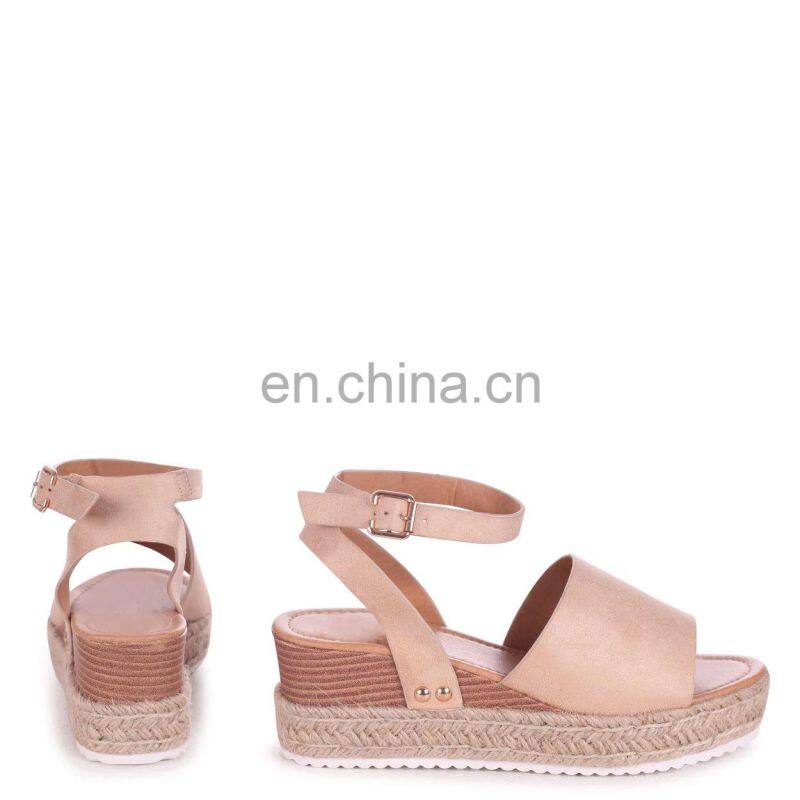 Nude suede two part espadrille inspired ladies platform wedge heel sandals shoes women evening other colors are available
