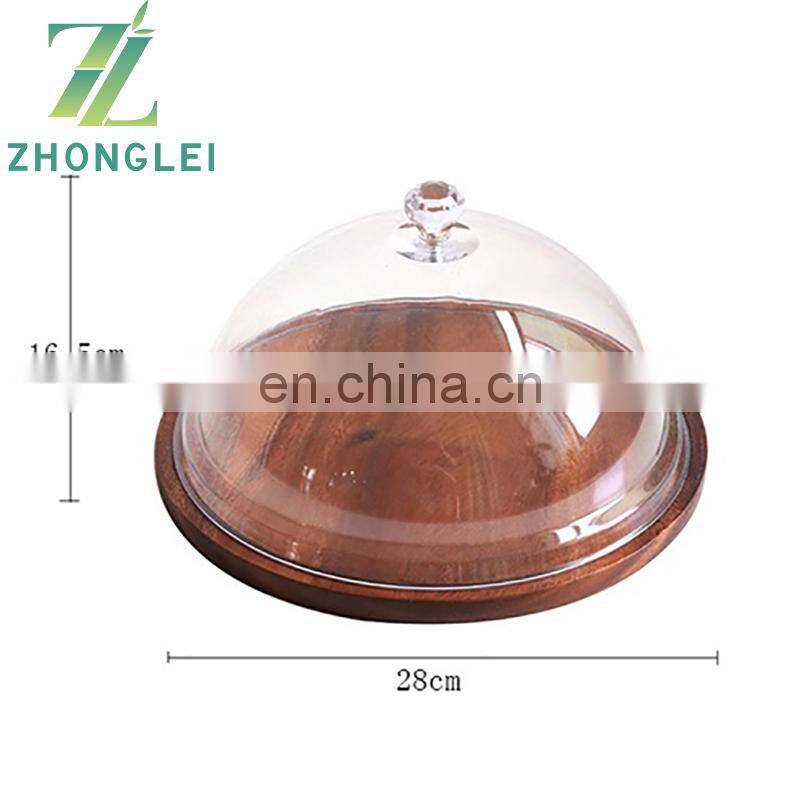 Acacia wood chassis base acrylic round cover cake plate