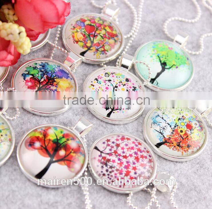 (tree) Time gemstone cabochon charm pendant necklace