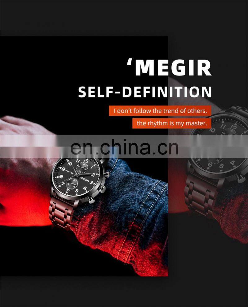 MEGIR 2160G Men Quartz Wristwatch Waterproof Business Multifunctional Stainless Steel Mans Watches