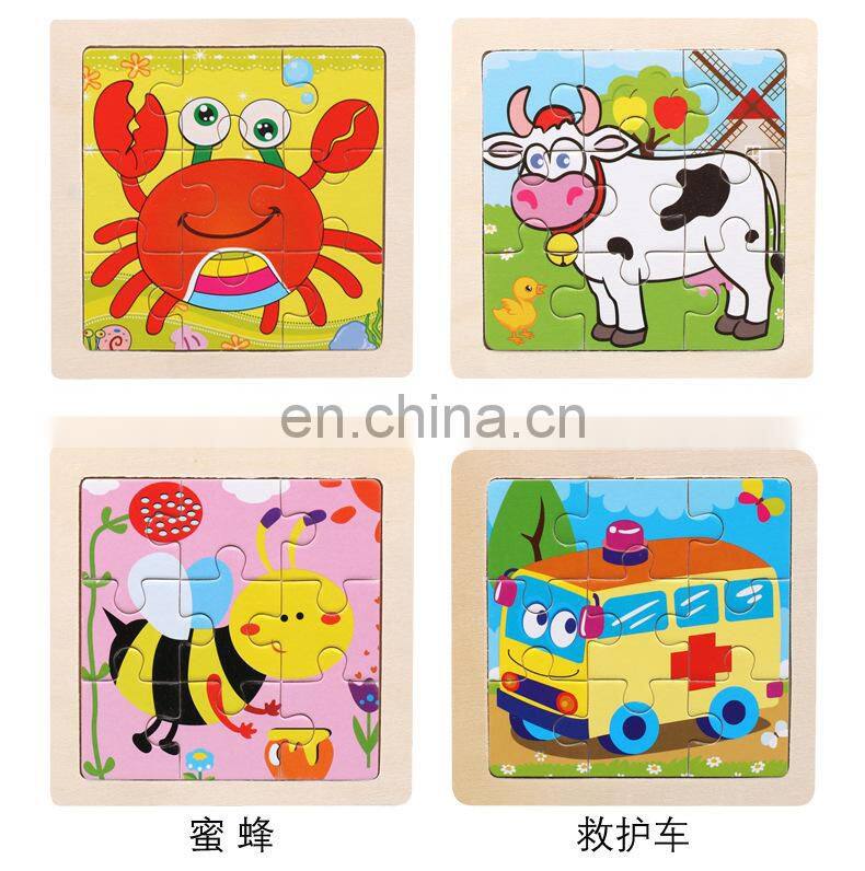Intelligence Kids Toy Wooden 3D Puzzle Jigsaw Tangram for Children Baby Cartoon Animal/Traffic Puzzles Educational Learning Toys
