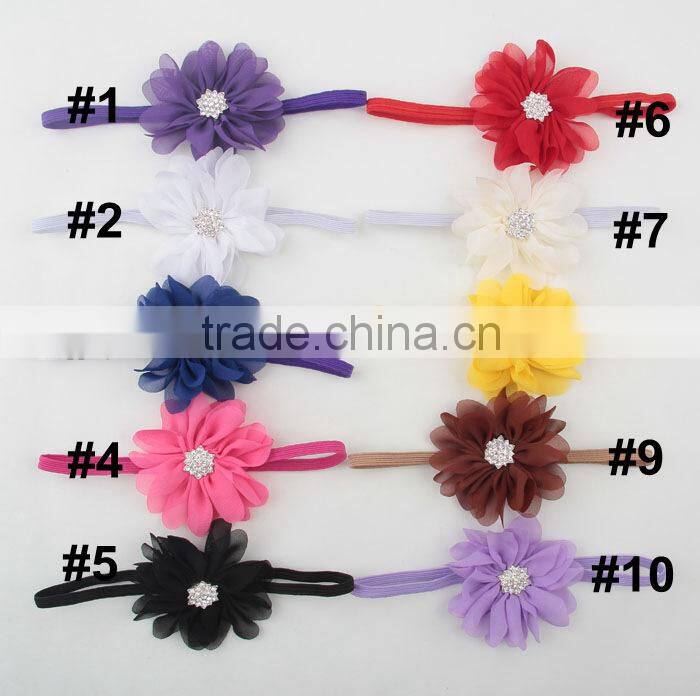 2015 new born baby chiffon elastic hairband headband flower accessories for babies MY-AD00017