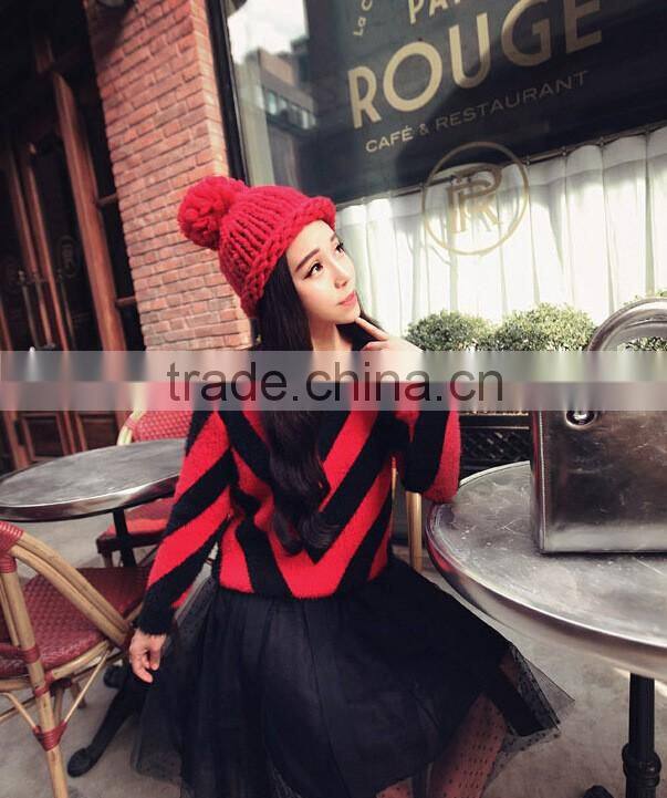 Hot Selling Handmade Knitting Pom Pom Style Ladies Fashion Hats