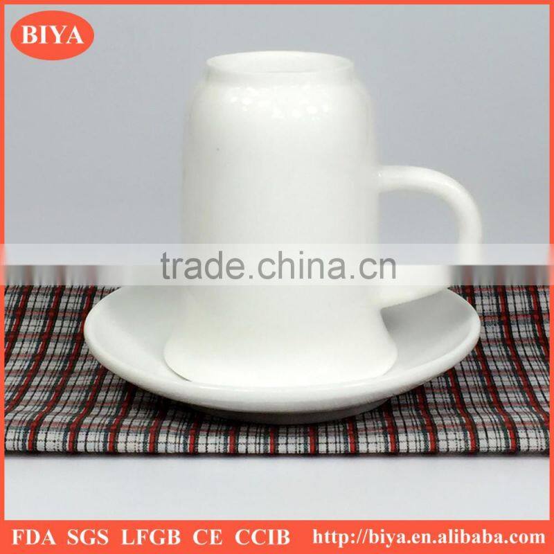 arabic coffee cup set white porcelain ceramic wine and tea cup and saucer with finger buckle handle