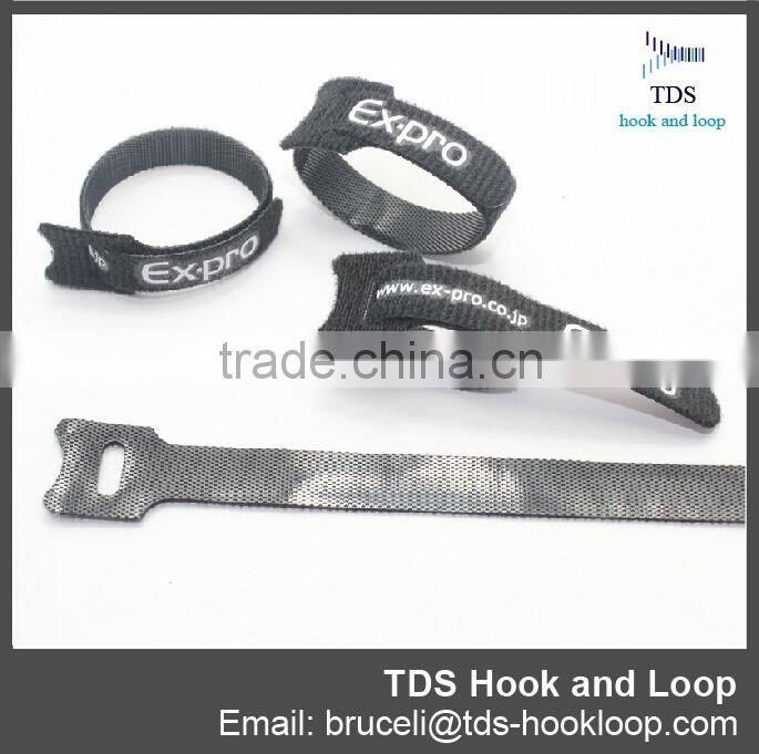 Hot sale Elegant black reusable custom logo hook and loop cable tie