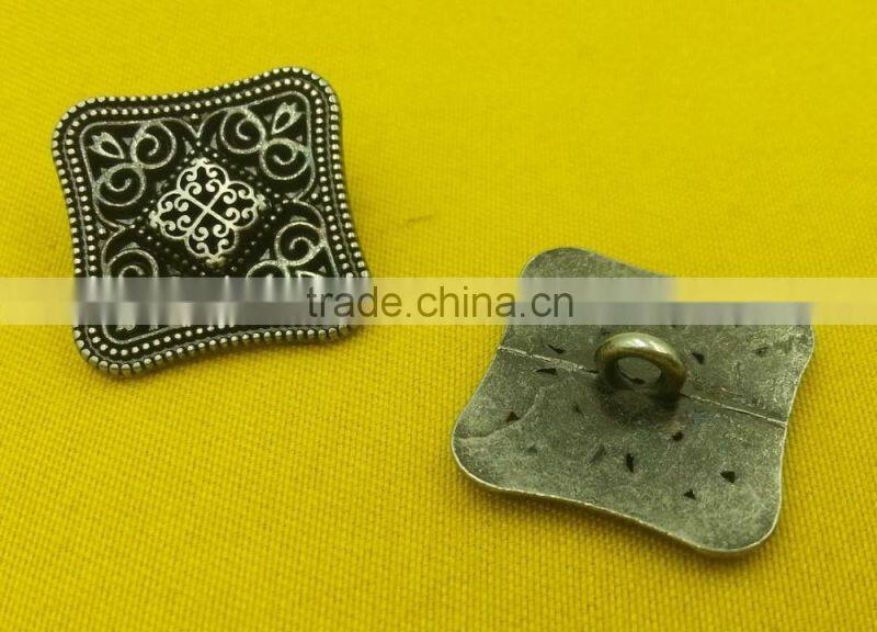 20mm Square Shape Fancy Metal Shank Button For Jacket --- MJ1420