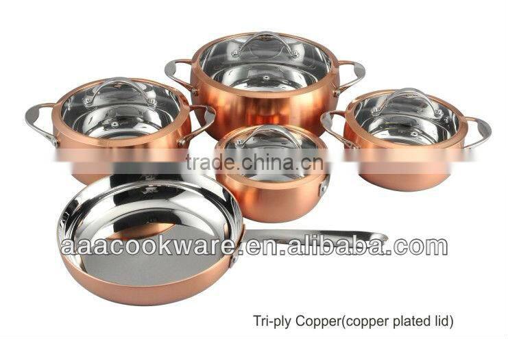 2015 New Products 9pcs High German Quality 2.5mm Tri Ply Cookware Set With Casting Handle For Wholesale