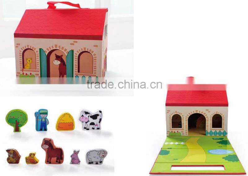 christmas gift set portable play set-farm set 9 different animals in a house box learning toy manufacturer