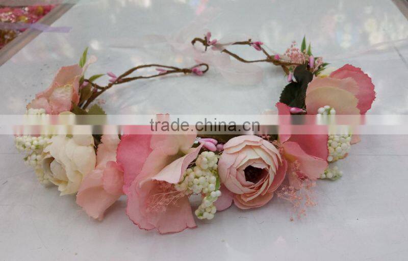 HL017 wholesale Fashion tiara flower crown headband for women wedding flower garland crown