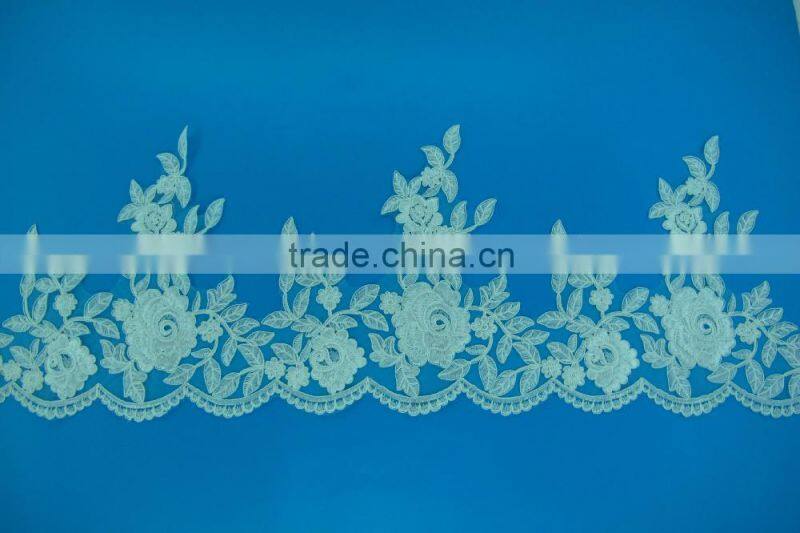 T0162 white flower garment accessories polyester applique lace trim embroidery design