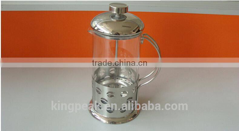 2015 Hot Selling 350ml French press coffee maker/Stainless steel shock Proof Glass Coffee Maker/Coffee Plunger