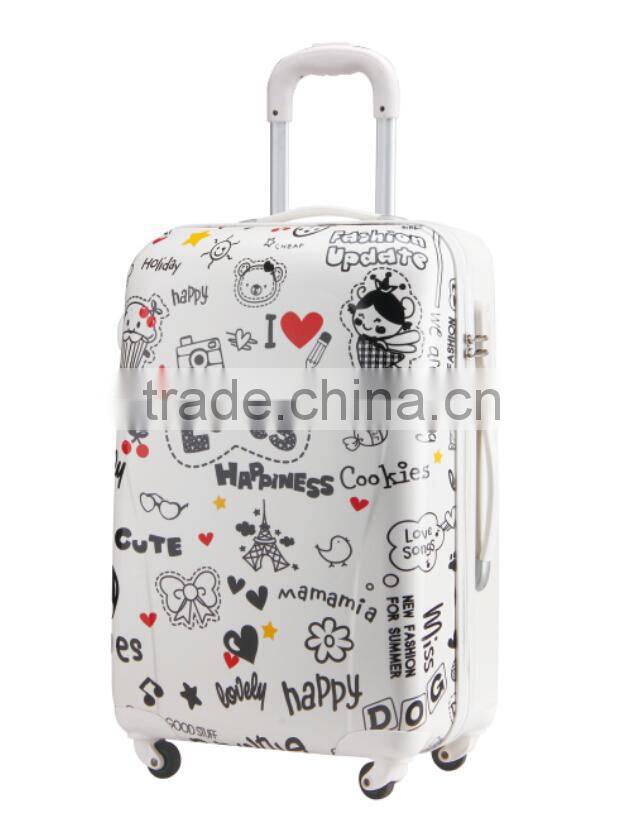 100% new PC material trolley luggage/PC Zip suitcase/Cabin size suitcase/pc printing trolley case/pc film trolley bags